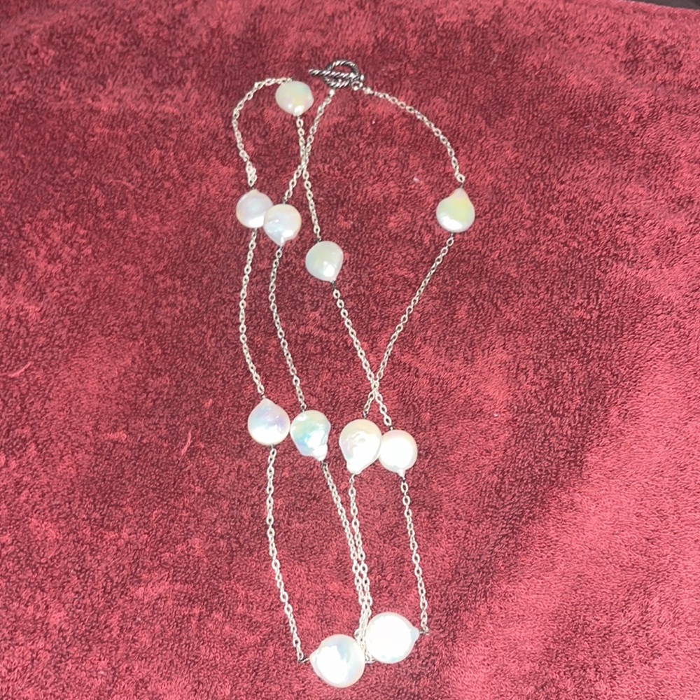 Mabé Pearl and Silver Chain Long Necklace - Picture 3 of 4
